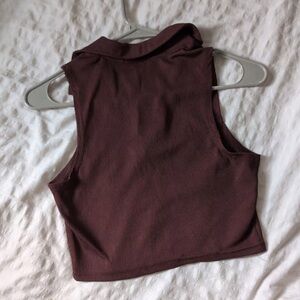 Zara Maroon Collared Crop Top
